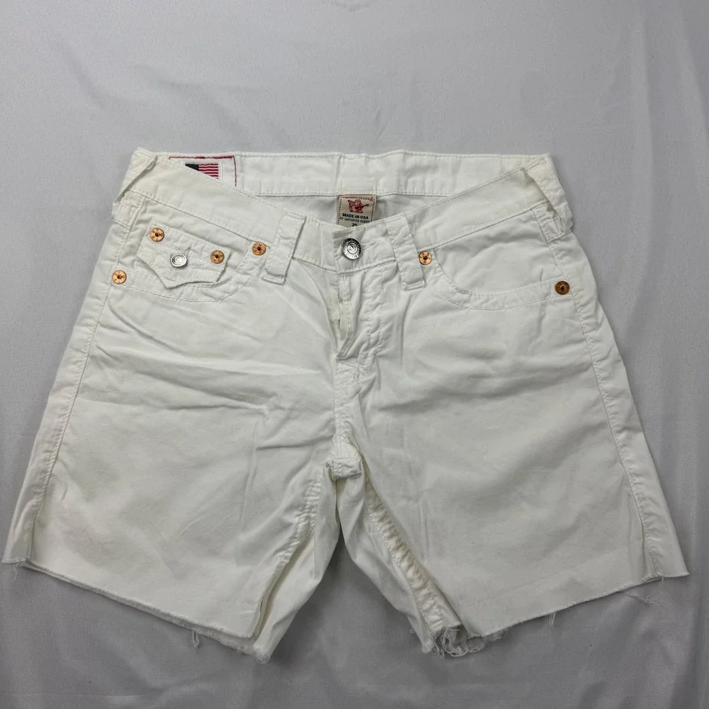 True Religion Jayde Shorts Women 25 White Cut Off Denim Frayed Hem Stretch
